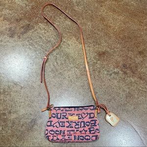 Dooney & Bourke Crossbody Bag - Red with Blue Writing - Pink Interior - Used